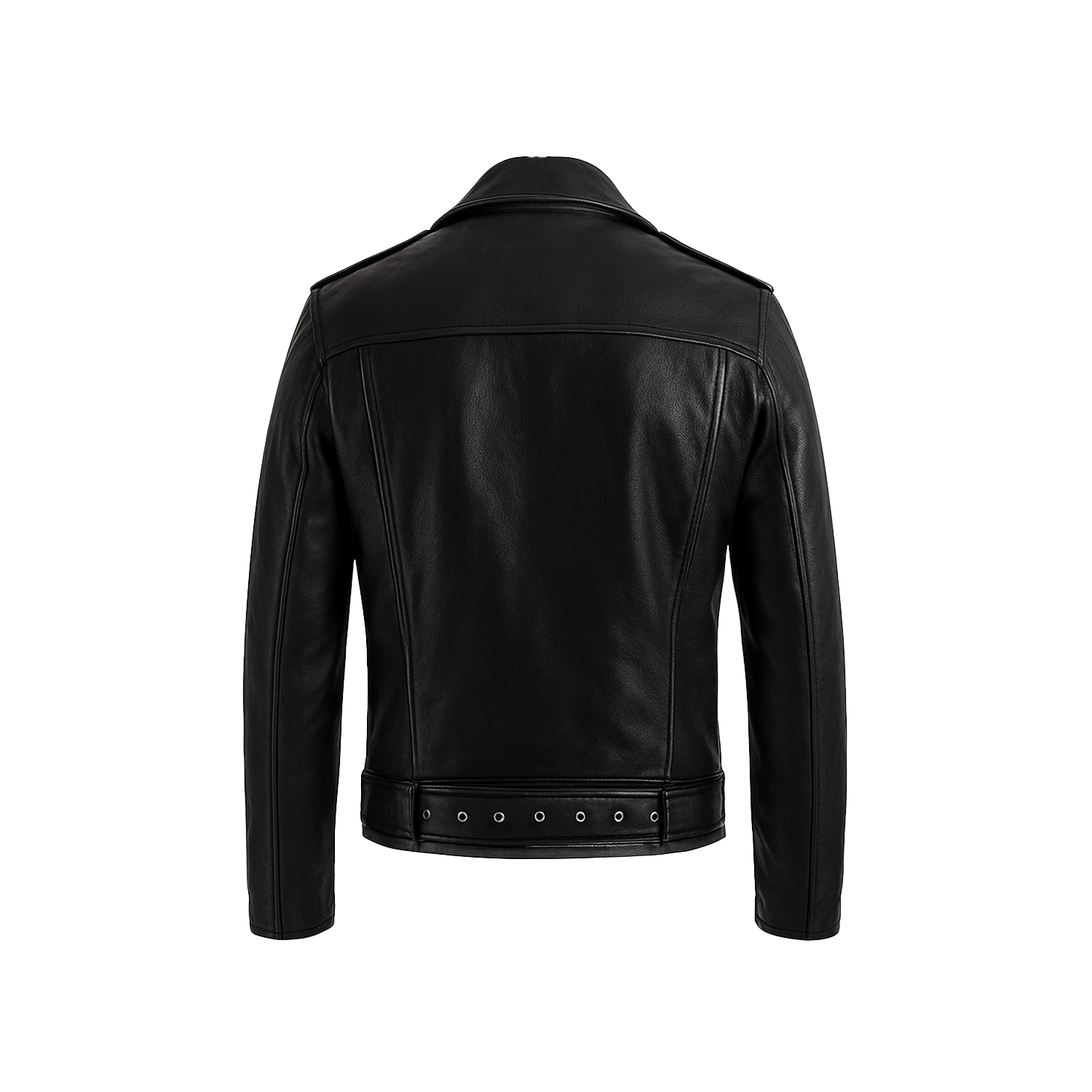 Black leather jacket on a white background