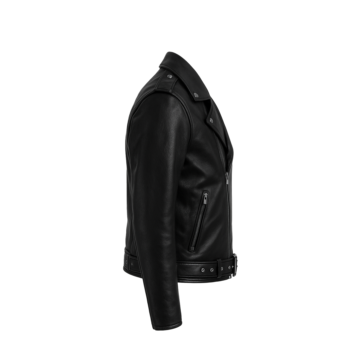 Black leather jacket on a white background