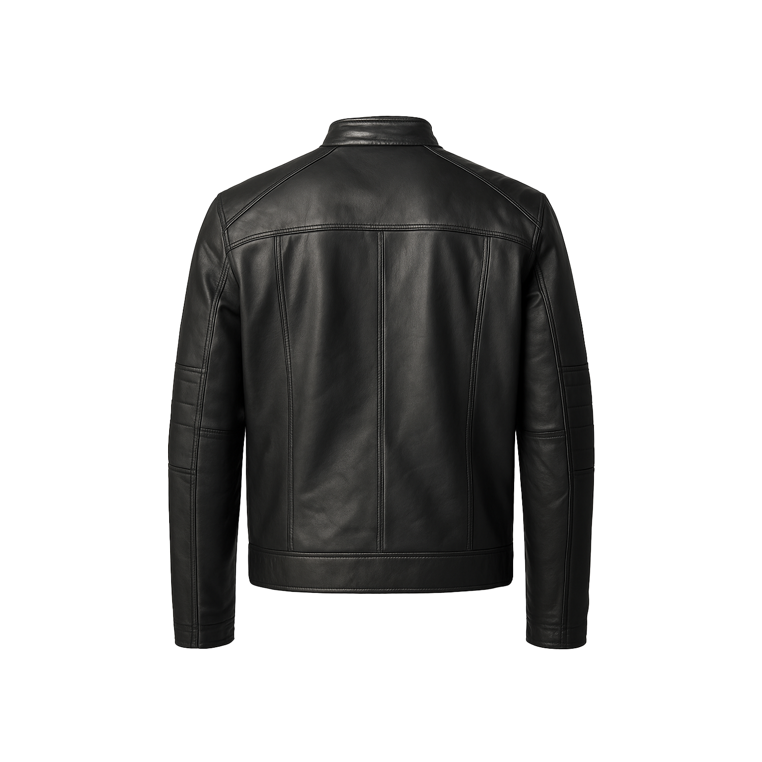 Black leather jacket on a white background