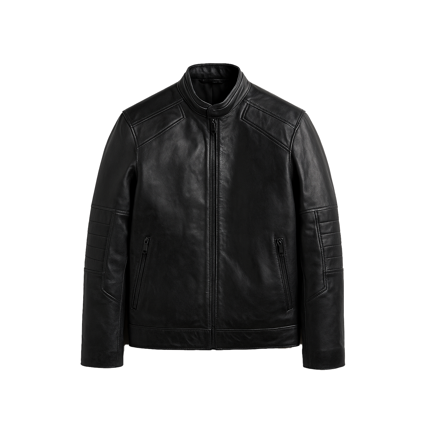 Black leather jacket on a white background