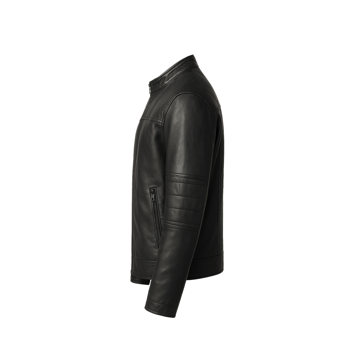 Black leather jacket on a white background