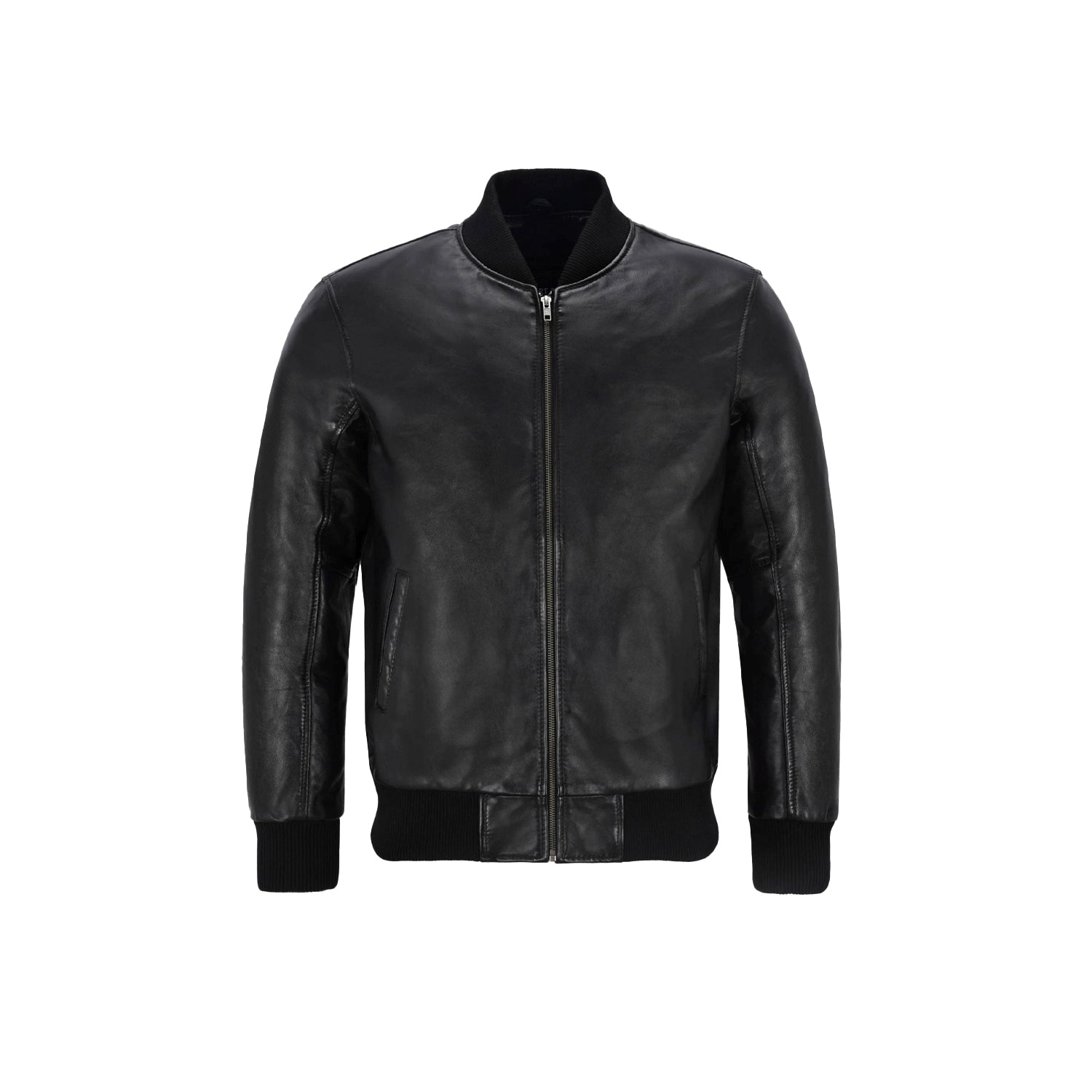 Black leather jacket on a white background