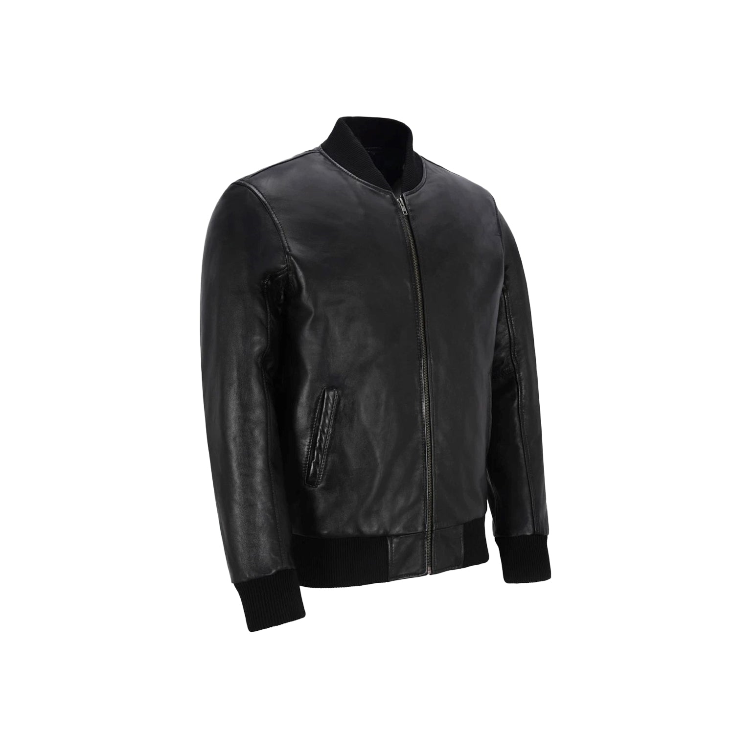 Black leather jacket on a white background