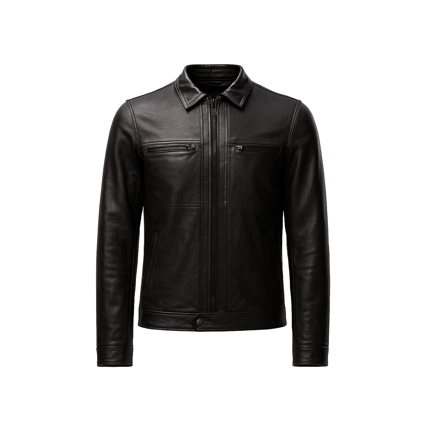 Black leather jacket on a white background