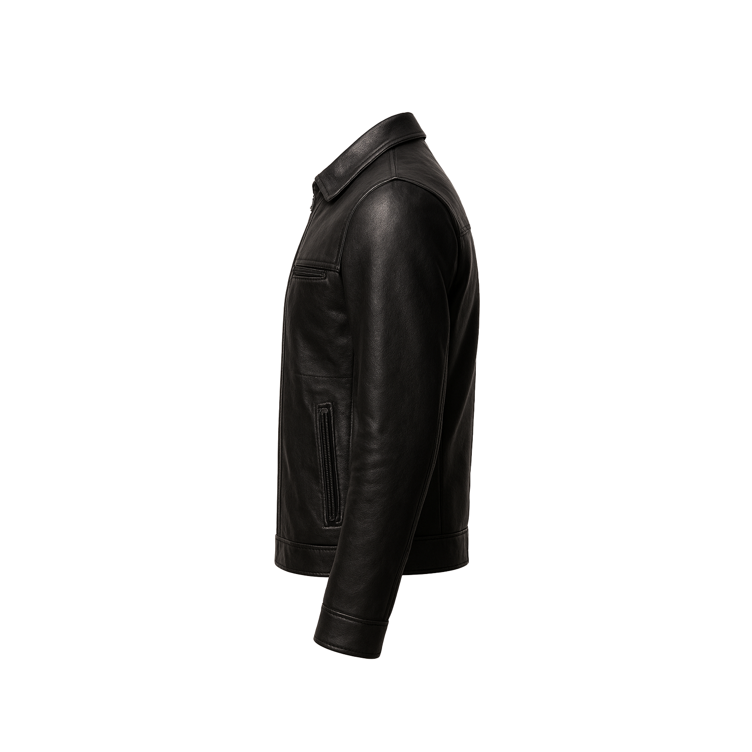 Black leather jacket on a white background
