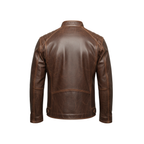 Brown leather jacket on a white background
