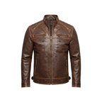 Brown leather jacket on a white background