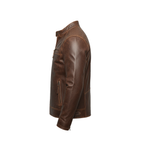 Brown leather jacket on a white background