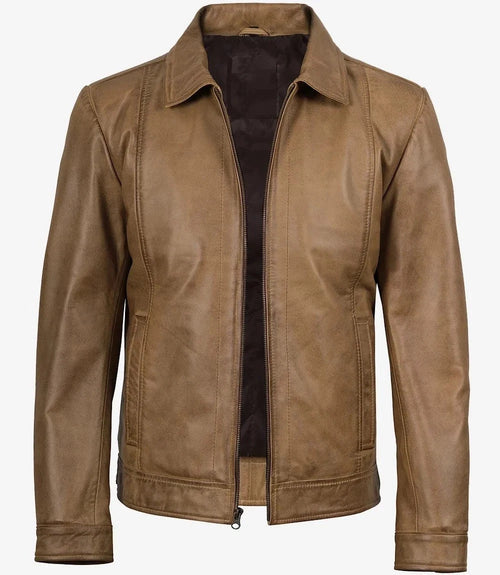 Harrington Cut Yellow Waxed Leather Jacket for Men