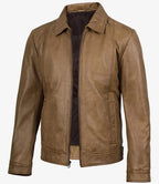 Harrington Cut Yellow Waxed Leather Jacket for Men