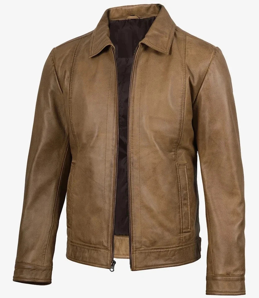 Harrington Cut Yellow Waxed Leather Jacket for Men