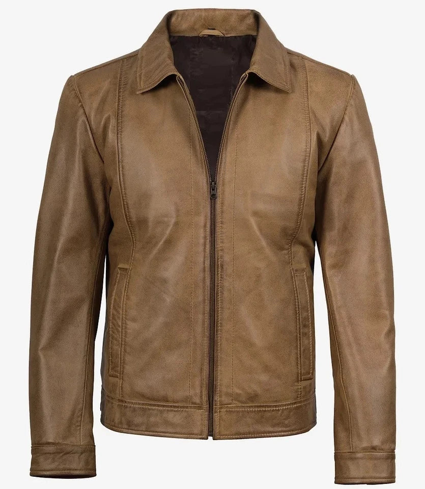 Harrington Cut Yellow Waxed Leather Jacket for Men