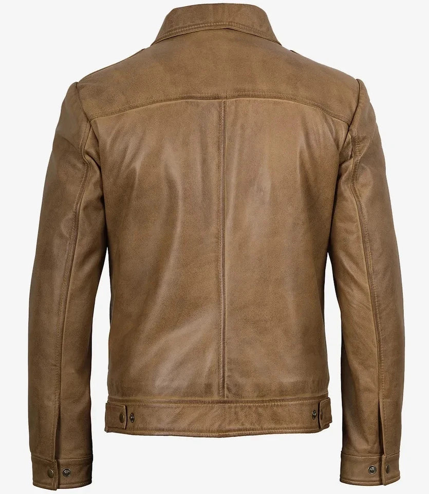 Harrington Cut Yellow Waxed Leather Jacket for Men