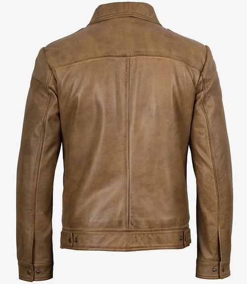 Harrington Cut Yellow Waxed Leather Jacket for Men