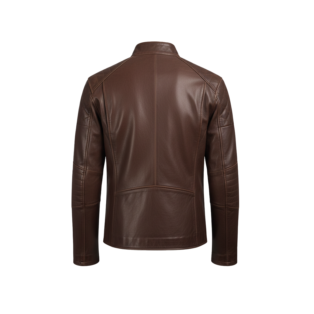 Brown leather jacket on a white background