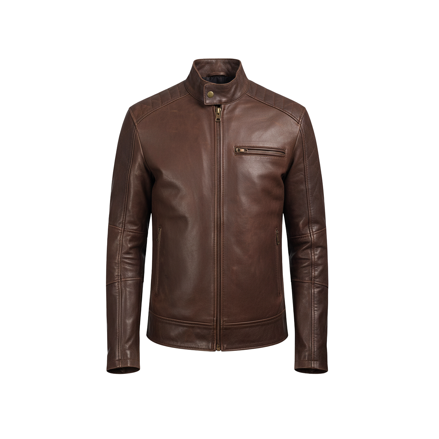 Brown leather jacket on a white background