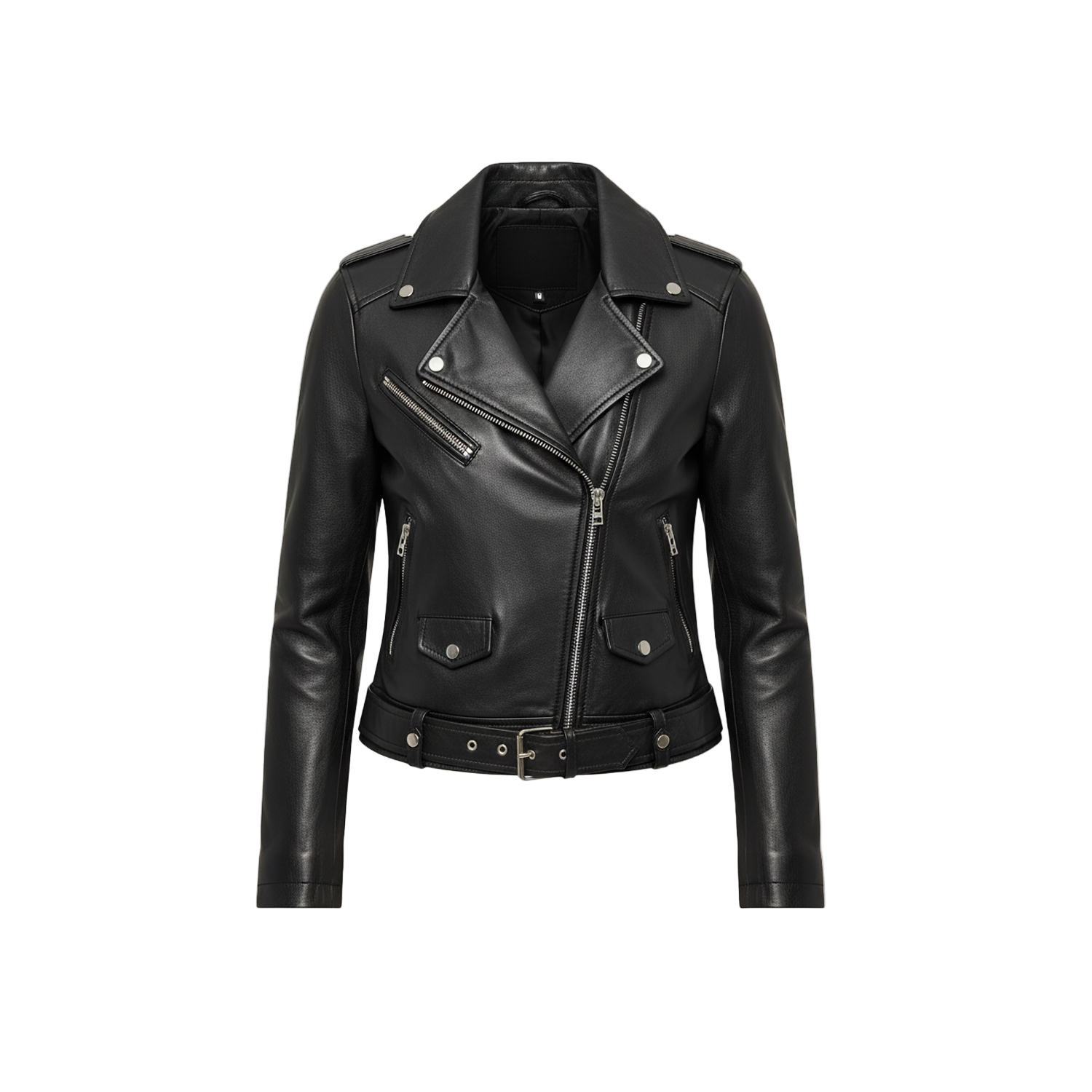 Classic black biker jacket for women