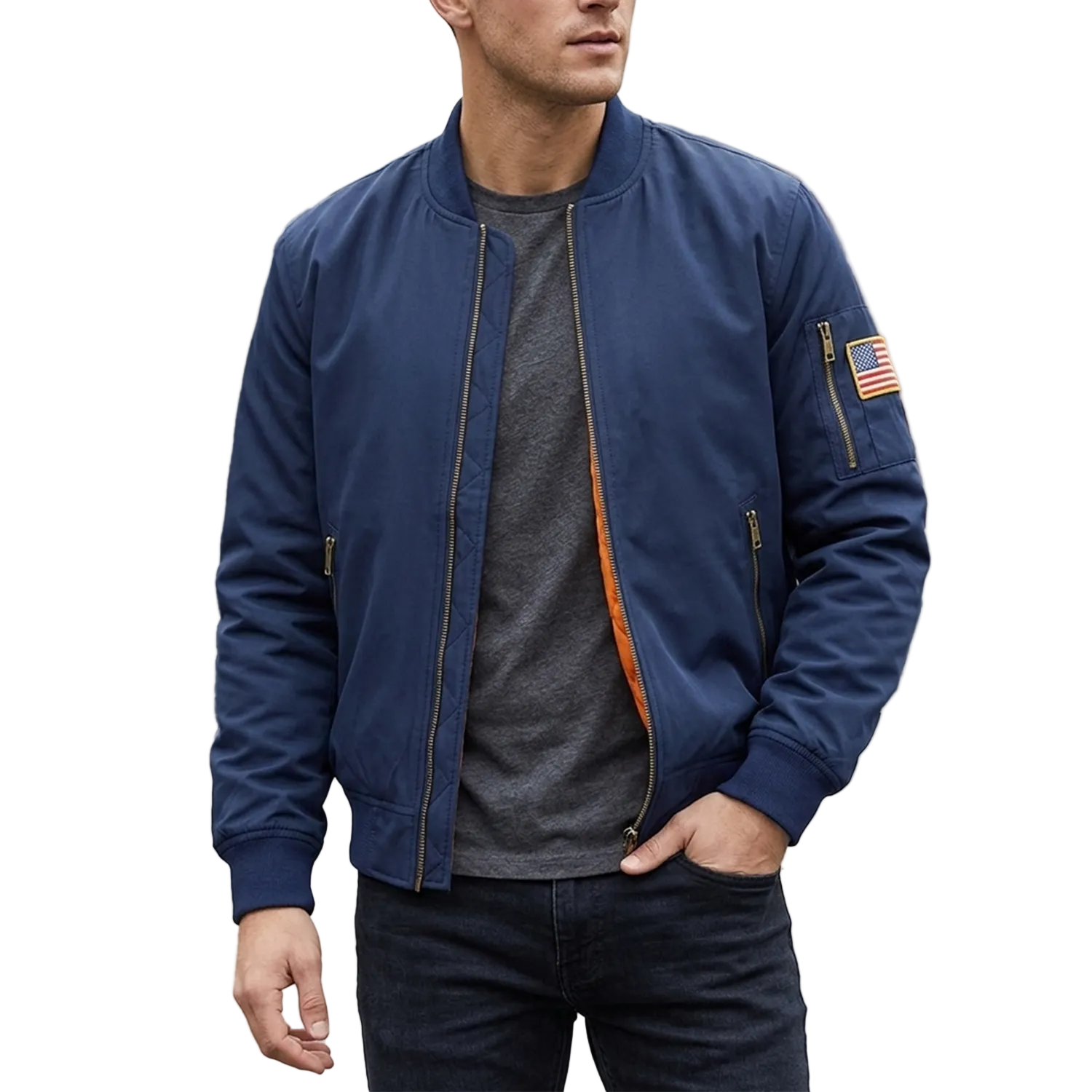 Men's Trending Navy Blue Bomber Jacket