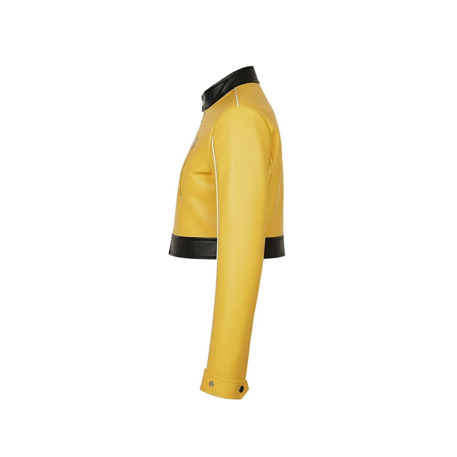 Yellow riding pants with black trim on a white background