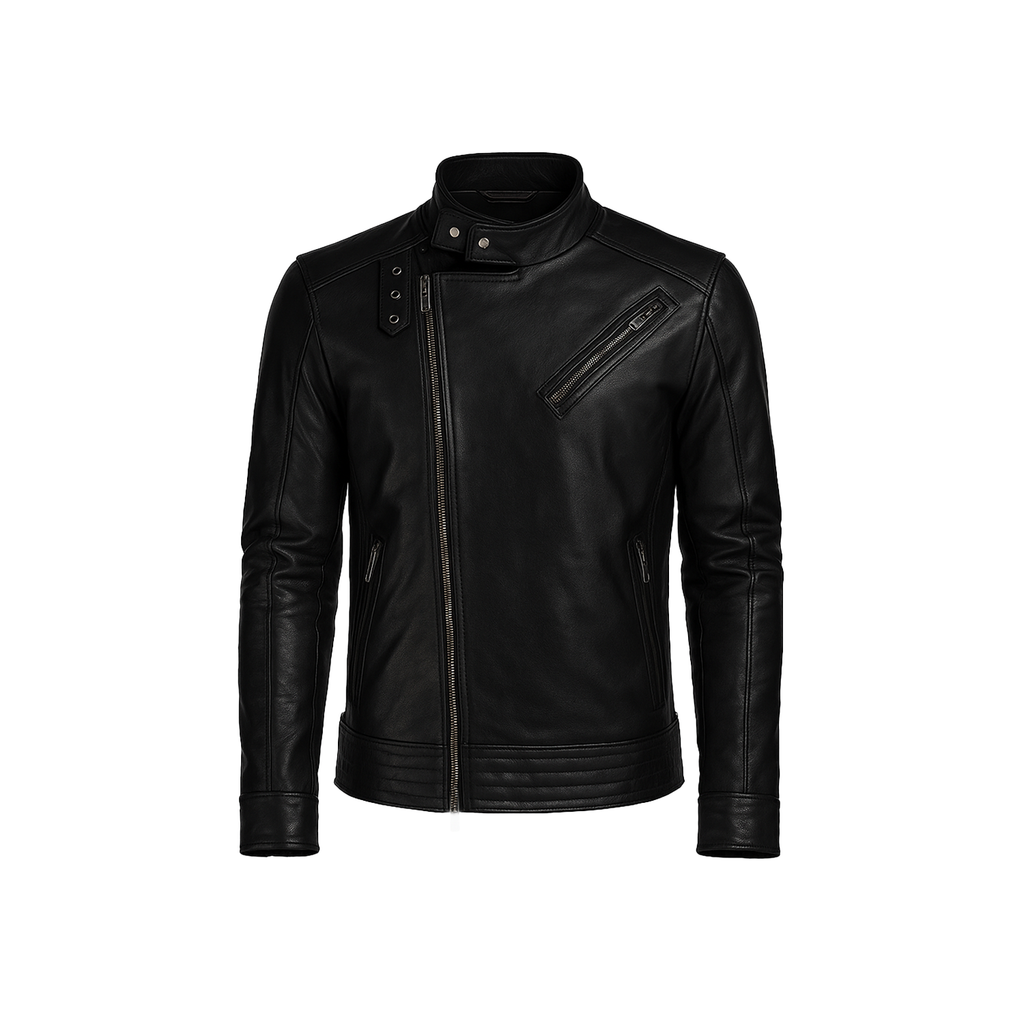 Black leather jacket on a white background
