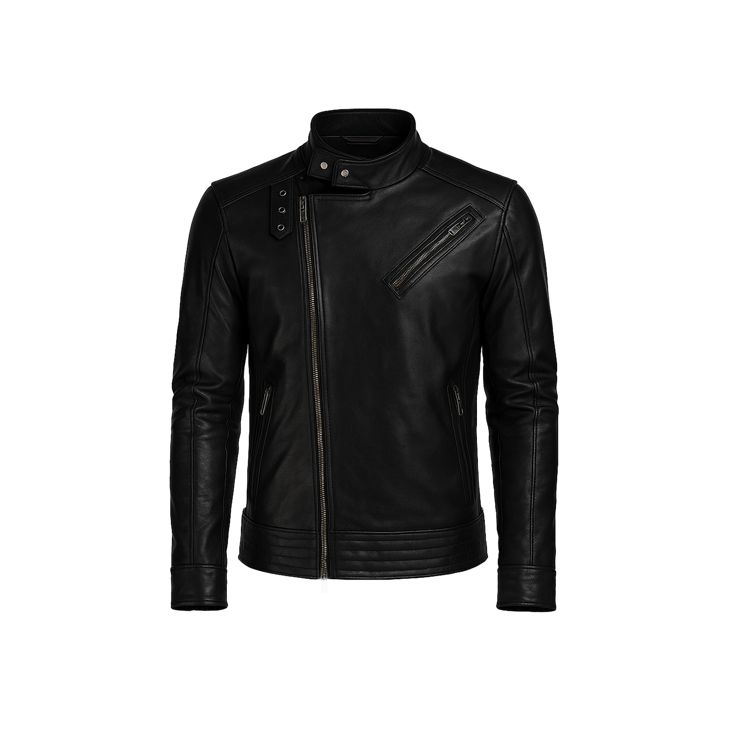 Black leather jacket on a white background