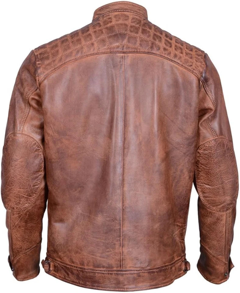 MENS REAL LEATHER BIKER JACKET VINTAGE MOTORCYCLE BROWN RETRO STYLE