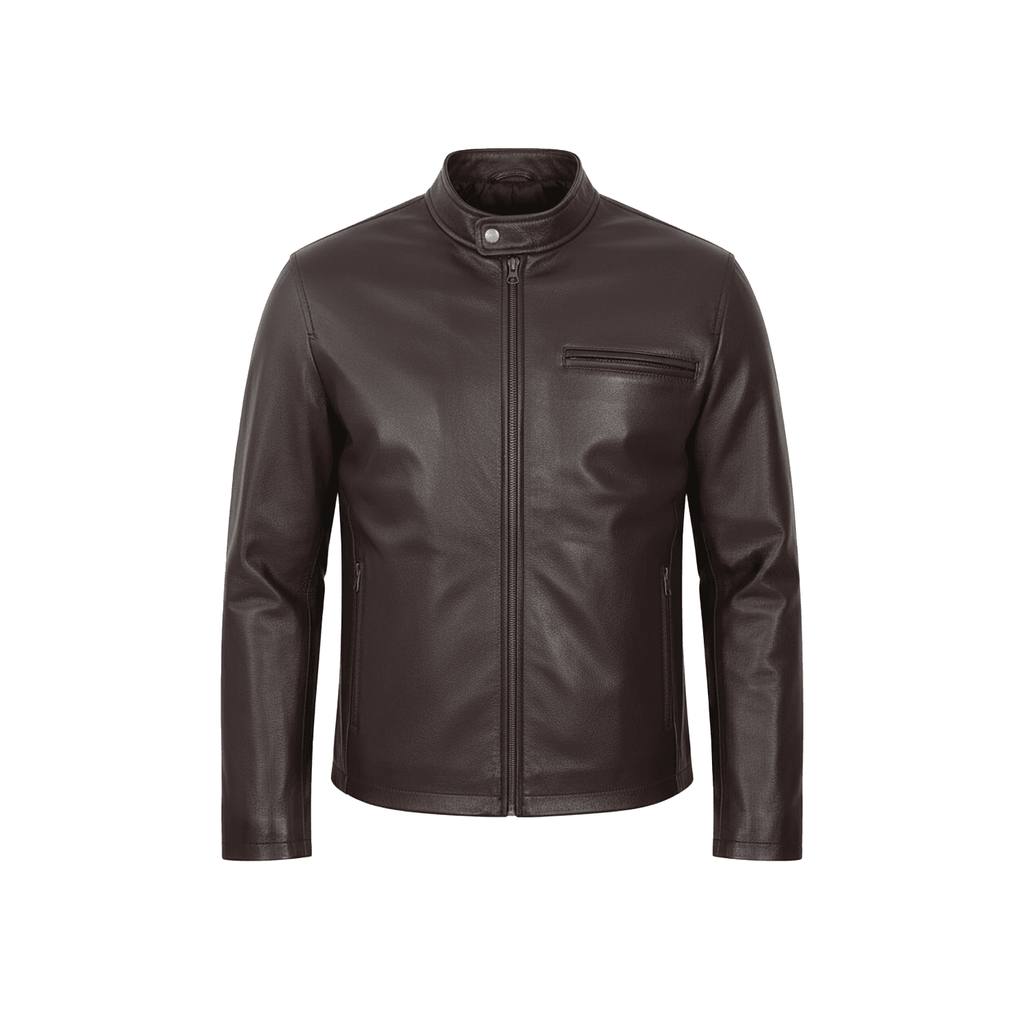 Brown leather jacket on a white background