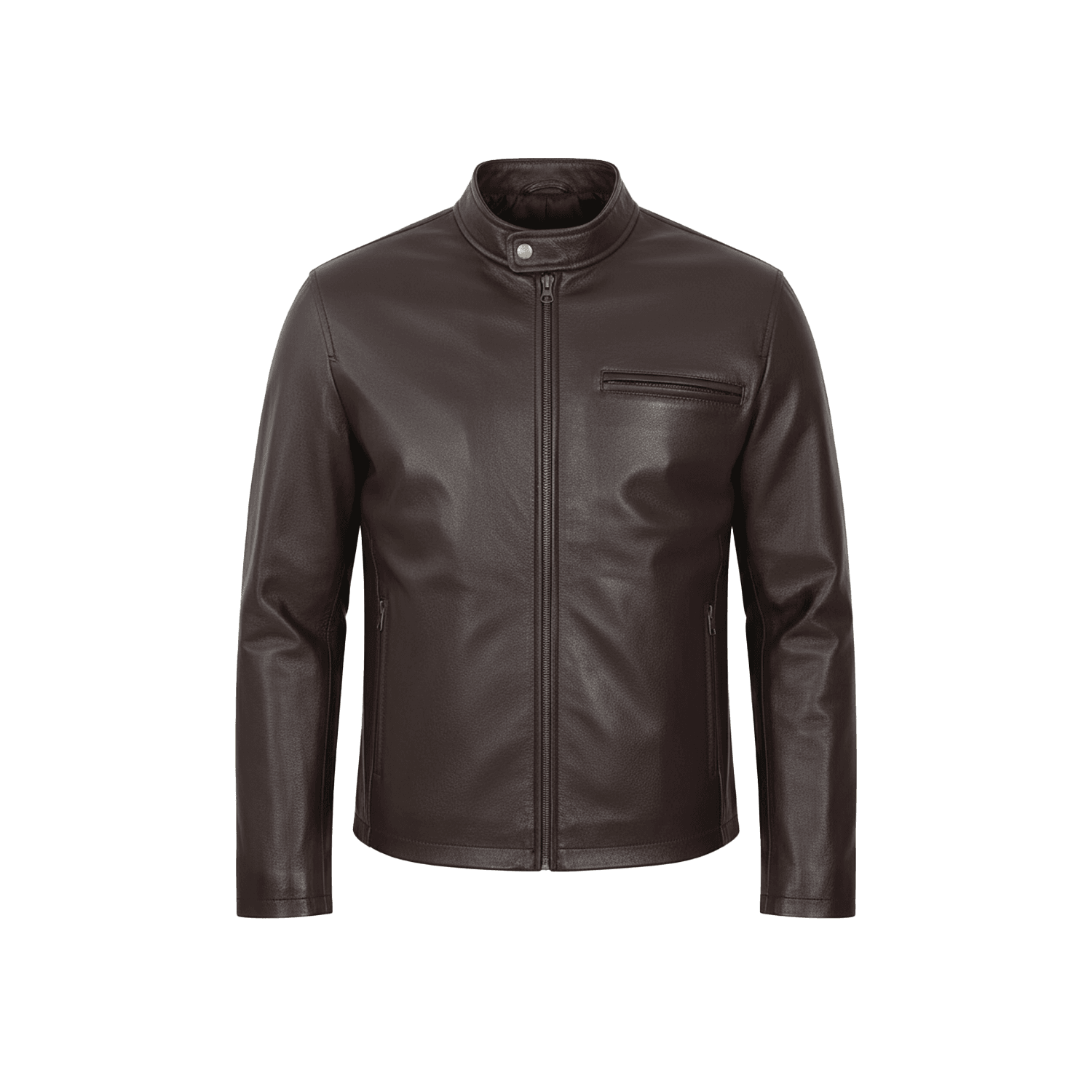 Brown leather jacket on a white background