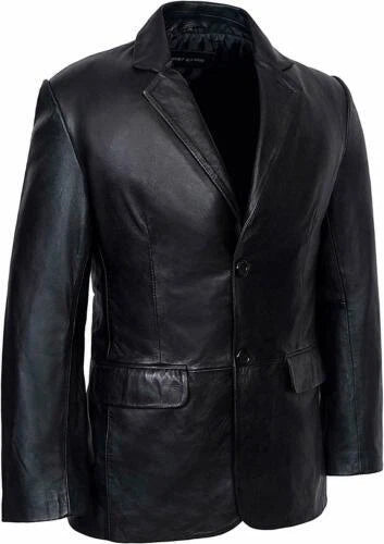 Men's Black Leather Blazer Jacket