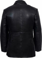 Men's Black Leather Blazer Jacket