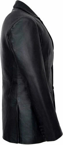 Men's Black Leather Blazer Jacket