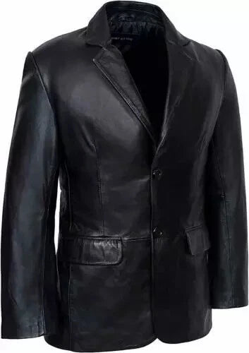 Men's Black Leather Blazer Jacket