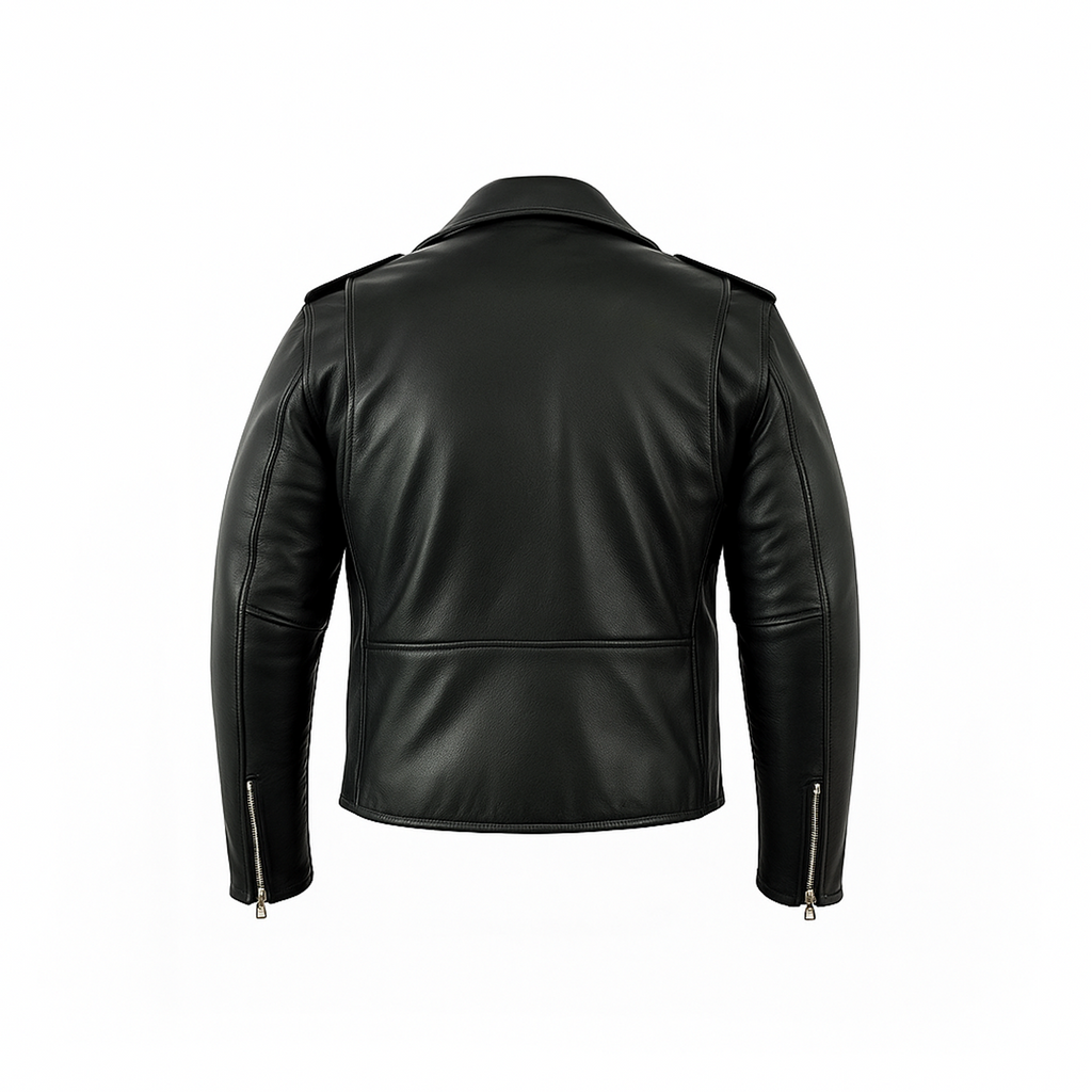 Black leather jacket on a white background