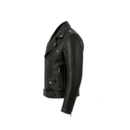 Black leather jacket on a white background