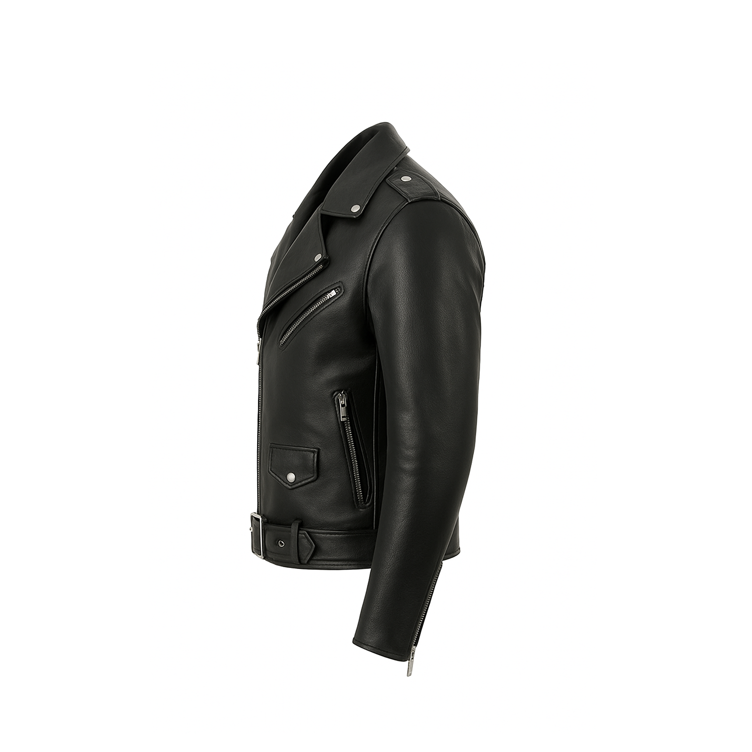 Black leather jacket on a white background