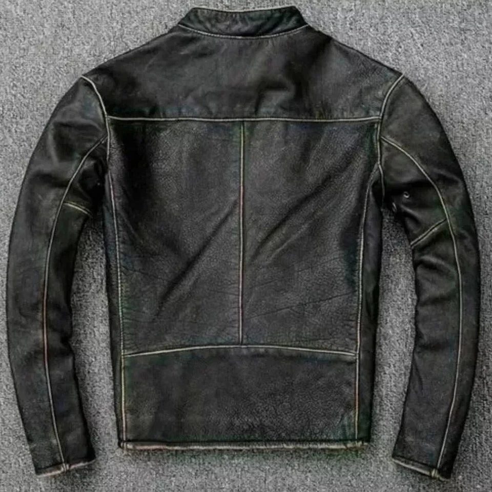 Men’s Distressed Black Leather Biker Jacket