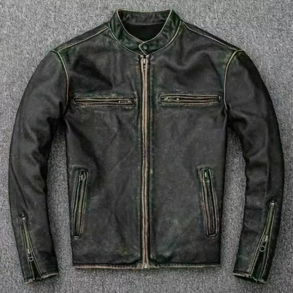 Men’s Distressed Black Leather Biker Jacket