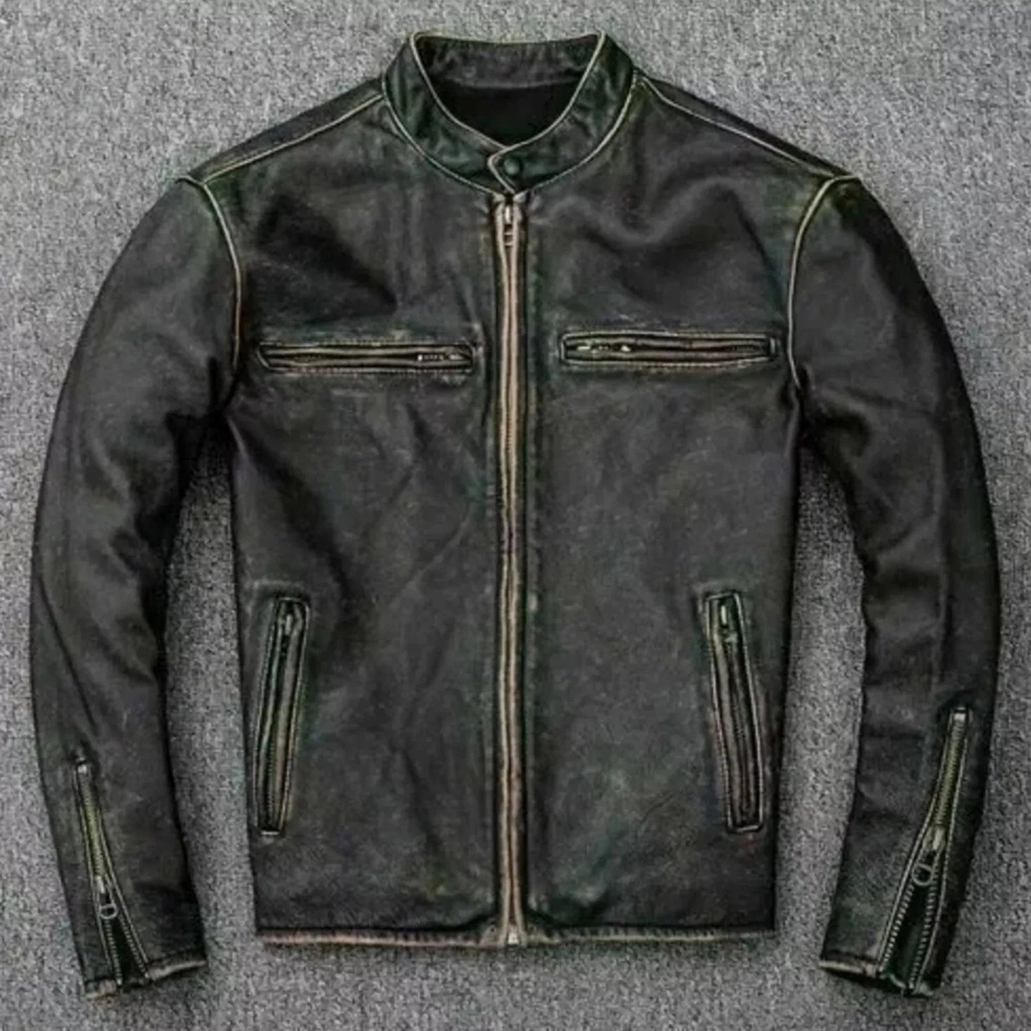 Men’s Distressed Black Leather Biker Jacket