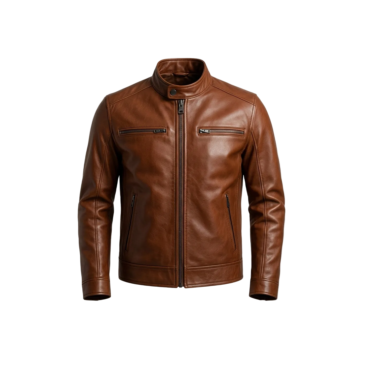 Men’s Brown Lambskin Leather Cafe Racer Jacket