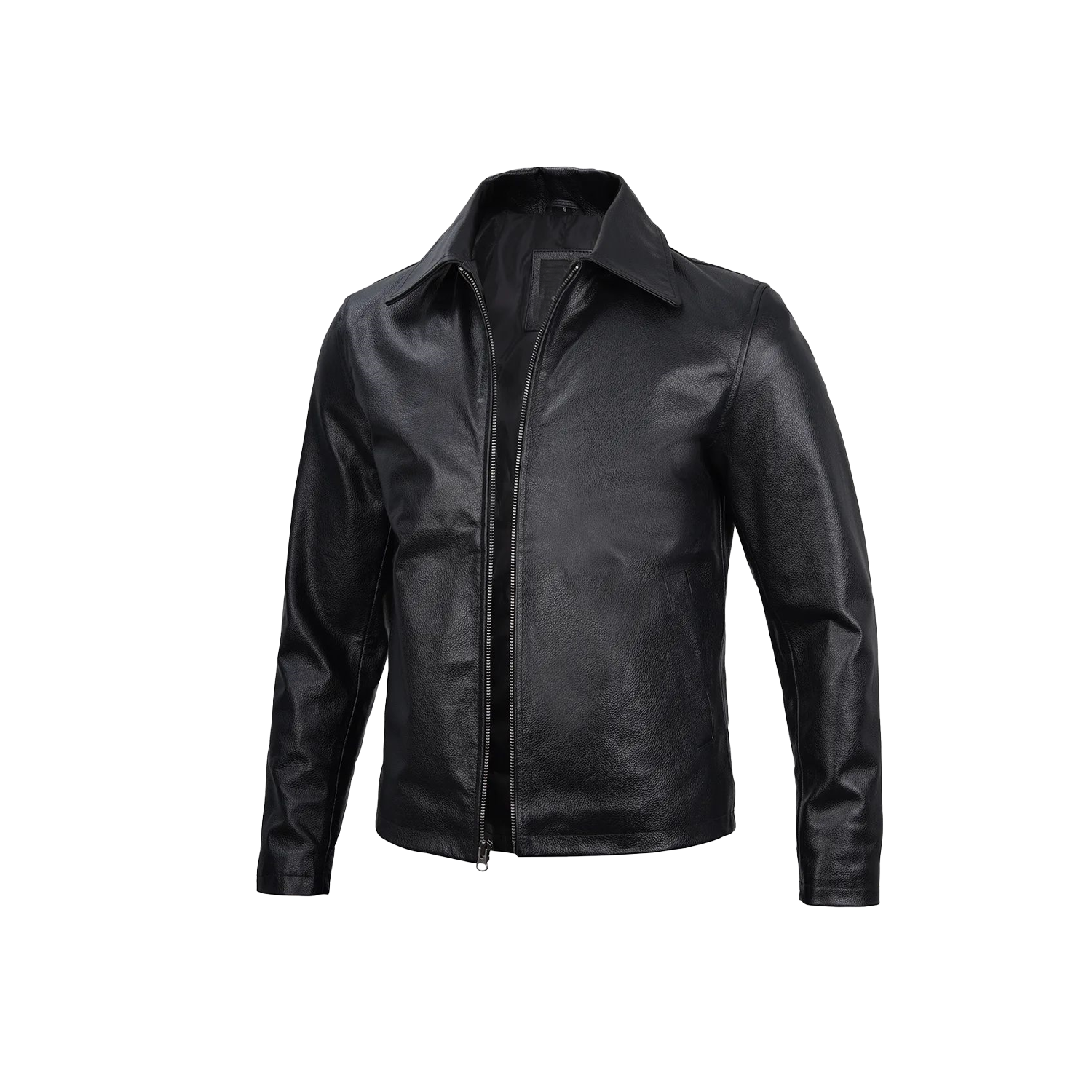 Black leather jacket on a white background