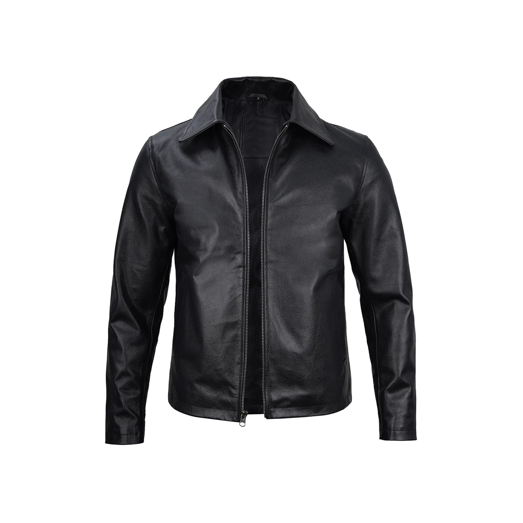 Black leather jacket on a white background