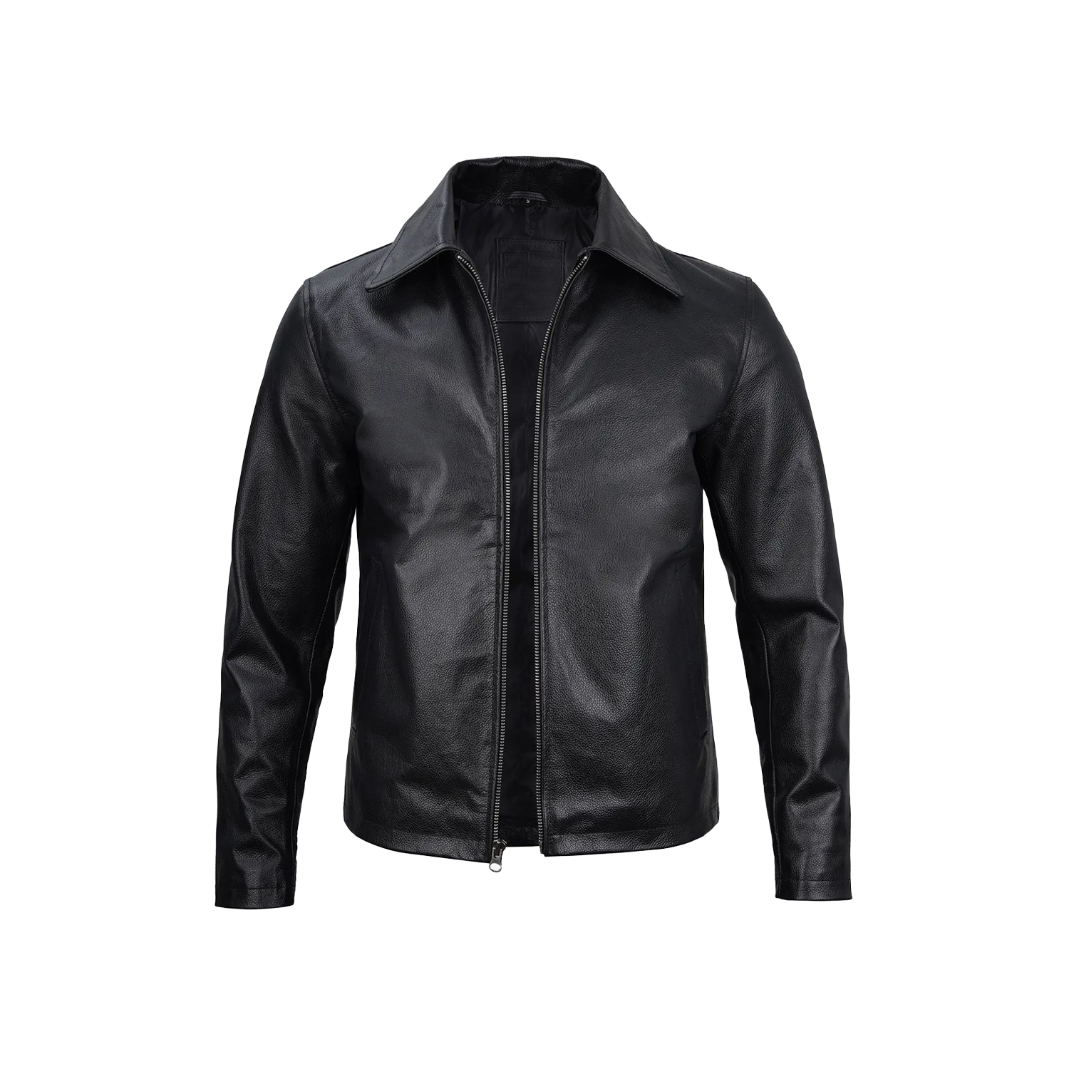 Black leather jacket on a white background