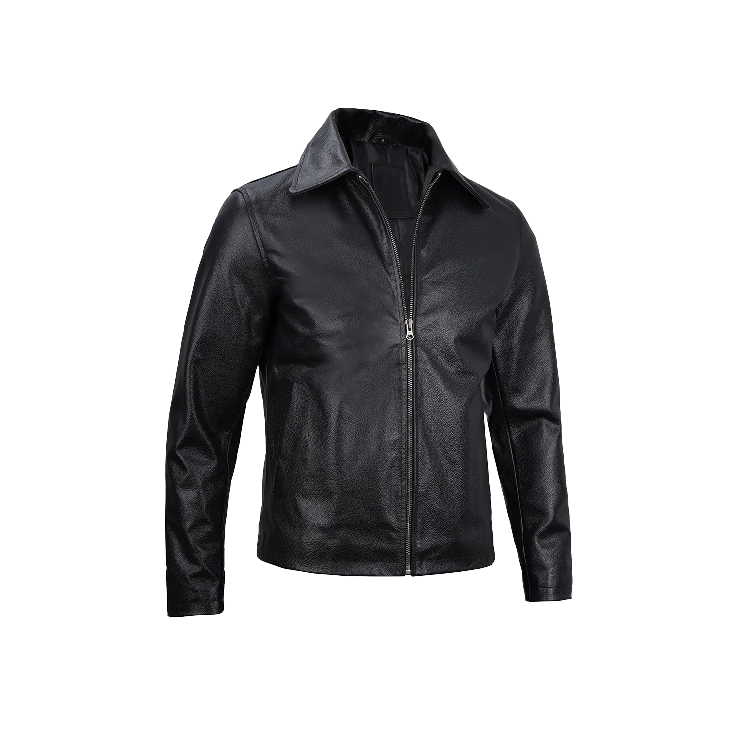 Black leather jacket on a white background