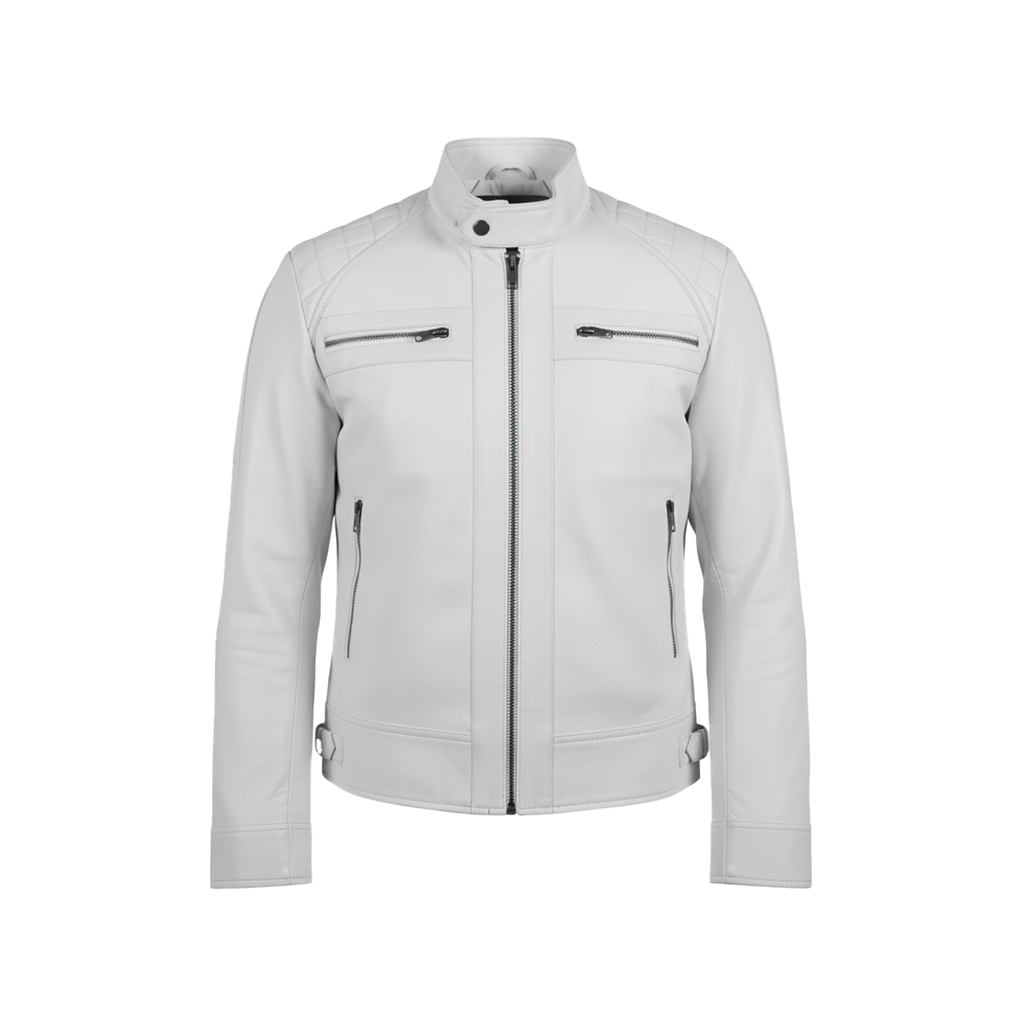 Light gray jacket with zippers on a white background