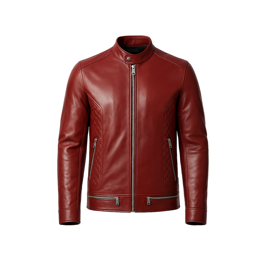 Red leather jacket on a white background