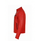 Men’s Red Genuine Sheepskin Leather Biker Jacket