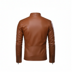 Men's Brown Slim Fit Biker Leather Jacket with Quilted Shoulders