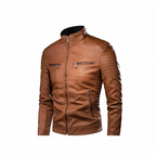 Men's Brown Slim Fit Biker Leather Jacket with Quilted Shoulders