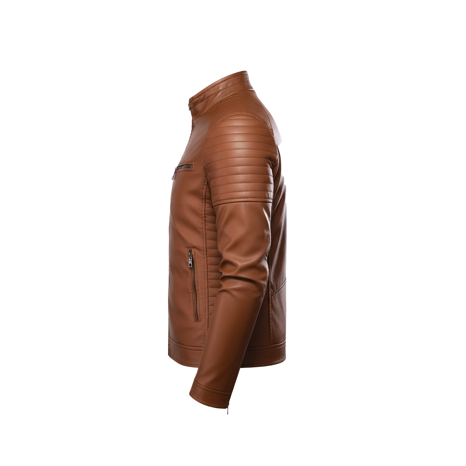 Brown leather jacket on a white background