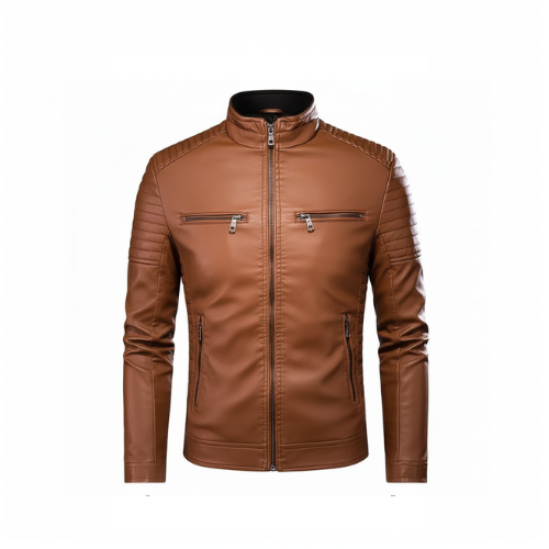 Brown leather jacket on a white background